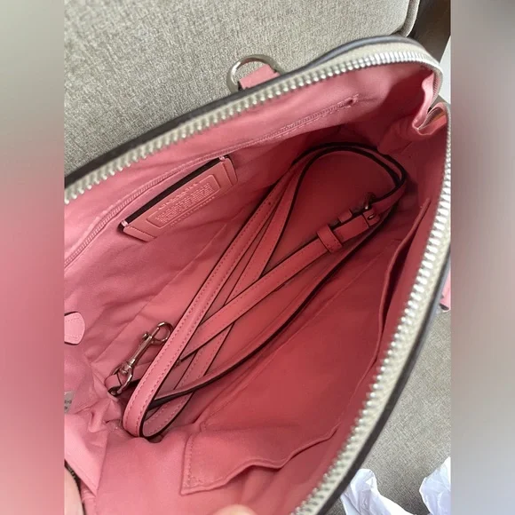 NWT！COACH SIERRA SATCHEL IN SIGNATURE（COACH F58295）SILVER/LIGHT-KHAKI/BLUSH - Picture 6 of 9